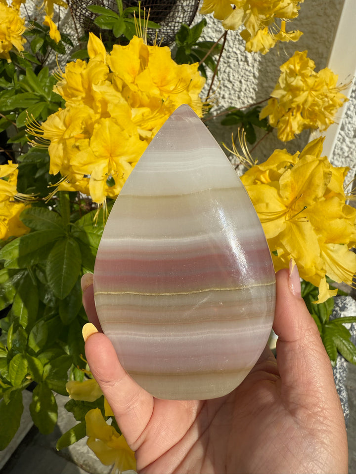 Banded Pink Calcite Flame Carving