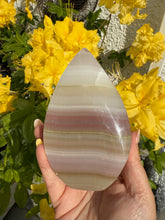 Load image into Gallery viewer, Banded Pink Calcite Flame Carving
