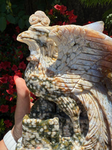 Large 8th Vein Ocean Jasper Phoenix Carving