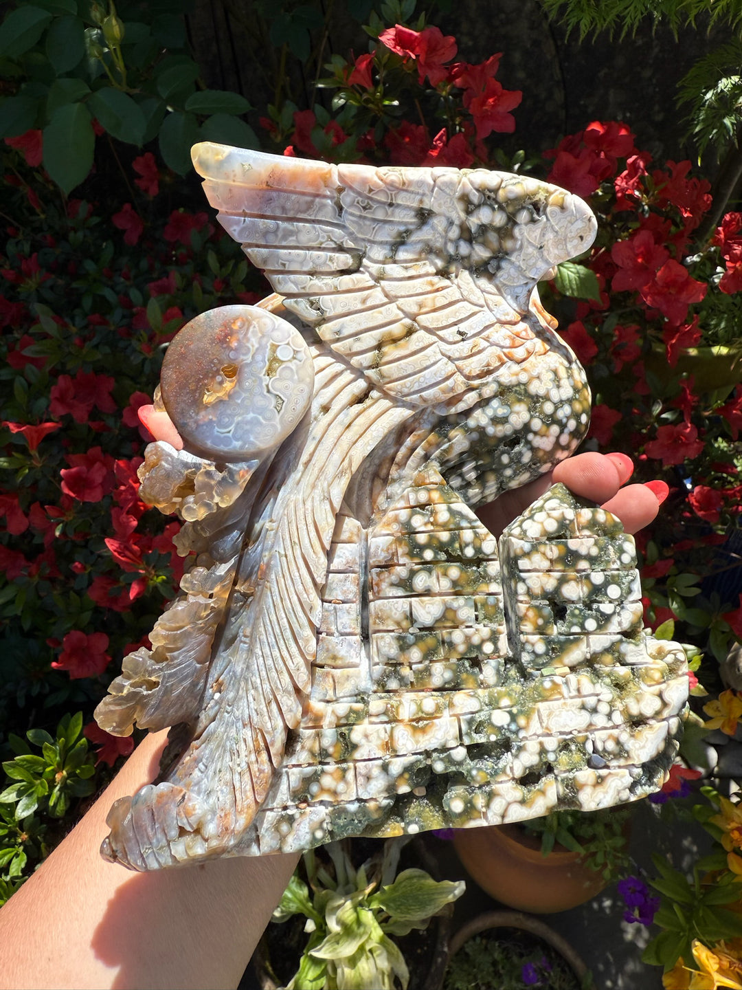 Large 8th Vein Ocean Jasper Phoenix Carving