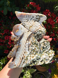 Large 8th Vein Ocean Jasper Phoenix Carving