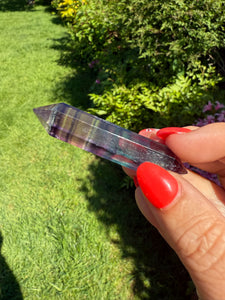 Double Terminated Rainbow Fluorite Point Carving