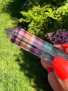 Double Terminated Rainbow Fluorite Point Carving