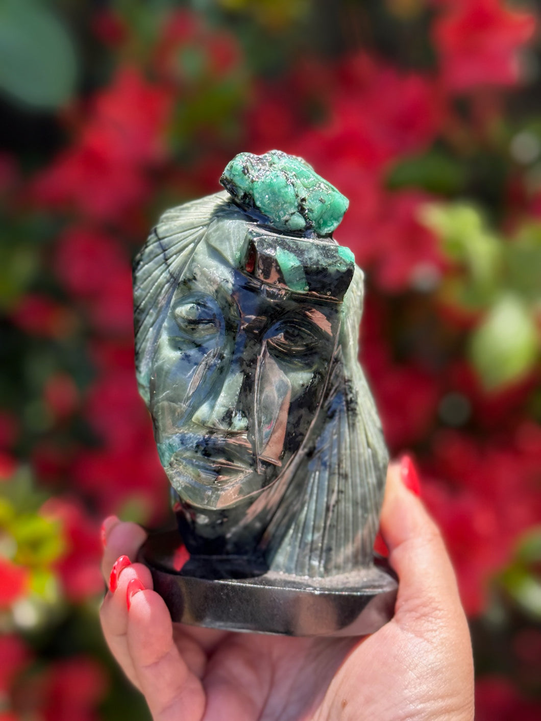 Contemporary Emerald Face Carving