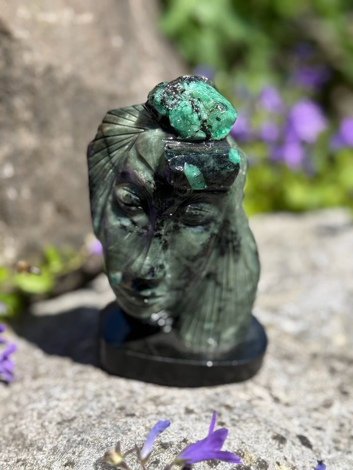 Contemporary Emerald Face Carving