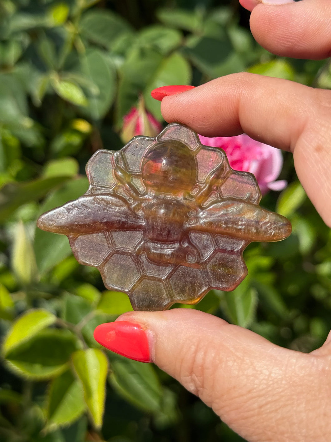 Striped Yellow Fluorite Bee and Honey Carving