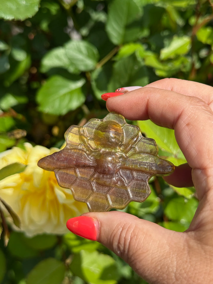 Striped Yellow Fluorite Bee and Honey Carving