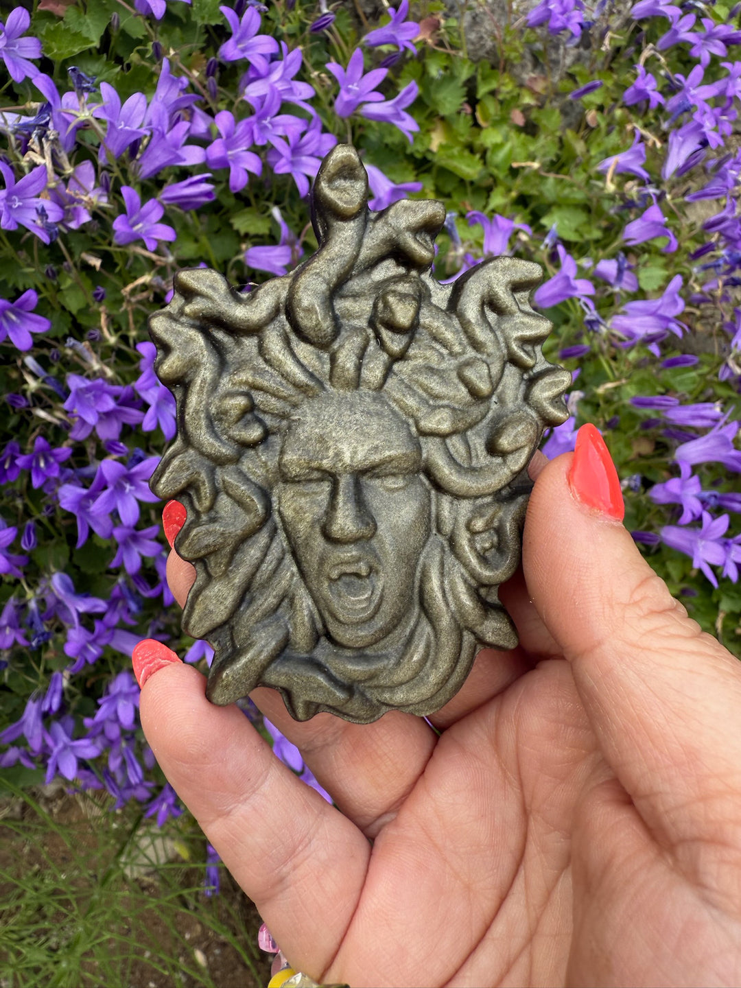 Gold Sheen Obsidian Medusa Carving