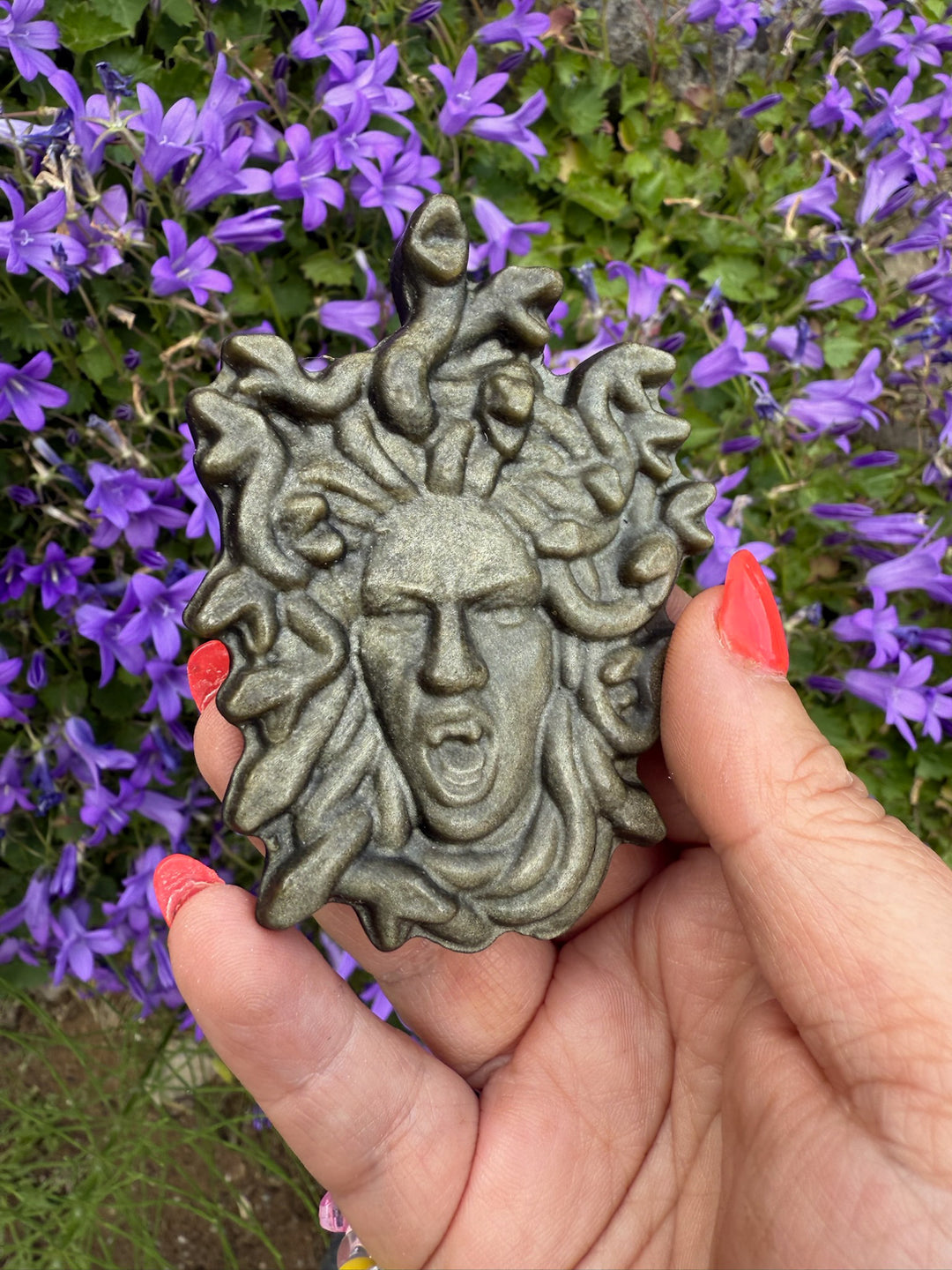 Gold Sheen Obsidian Medusa Carving