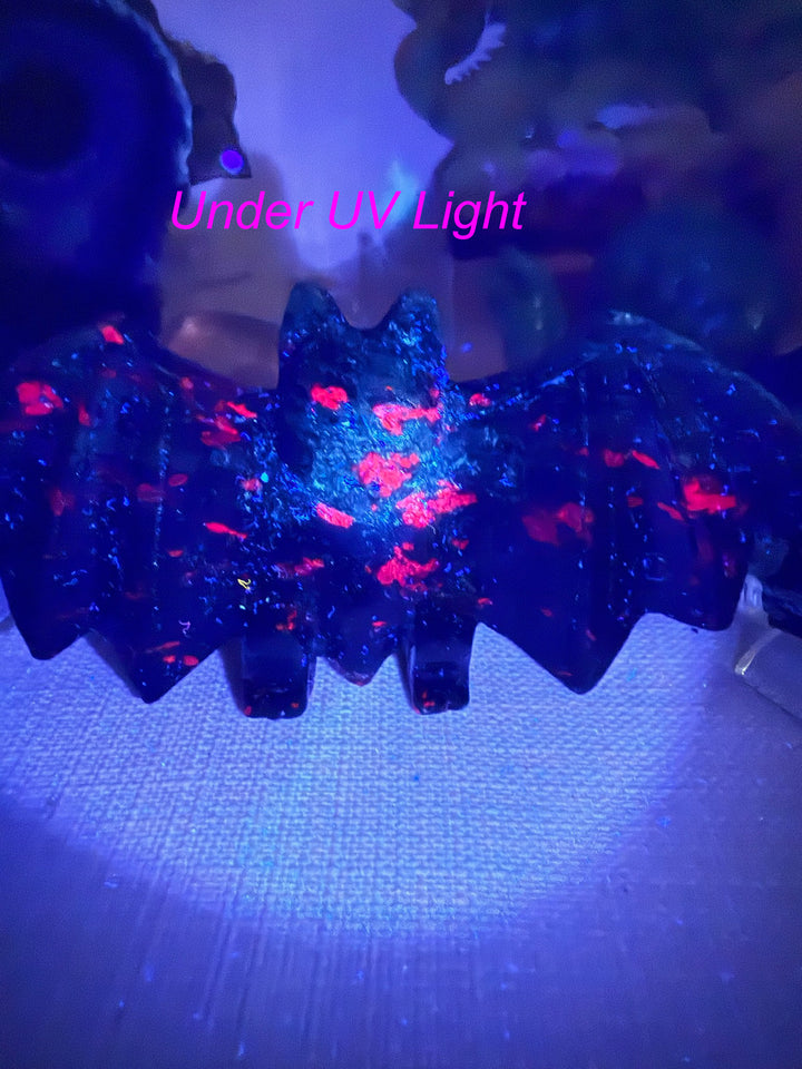 Uv Reactive Freestanding Ruby and Zoisite Bat Carving