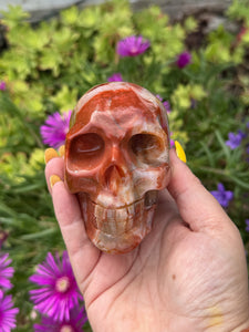 Carnelian Skull Carving with Druzy