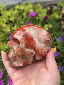 Carnelian Skull Carving with Druzy