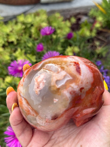 Carnelian Skull Carving with Druzy