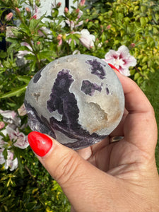 Fluorite with Druzy Quartz Skull Carving