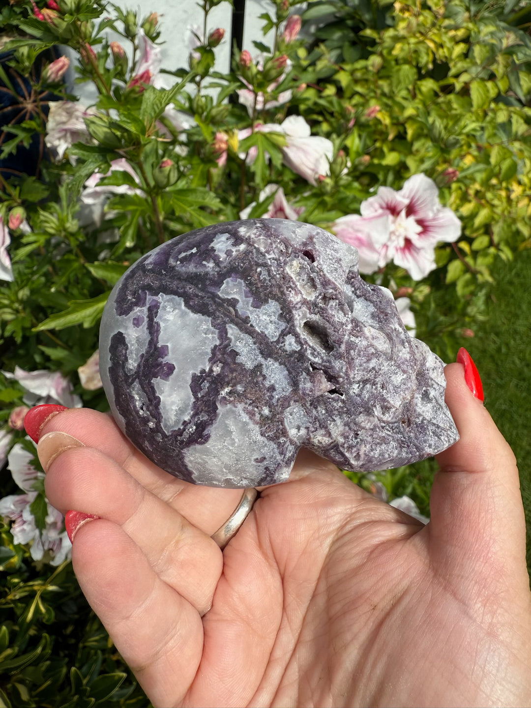 Fluorite with Druzy Quartz Skull Carving