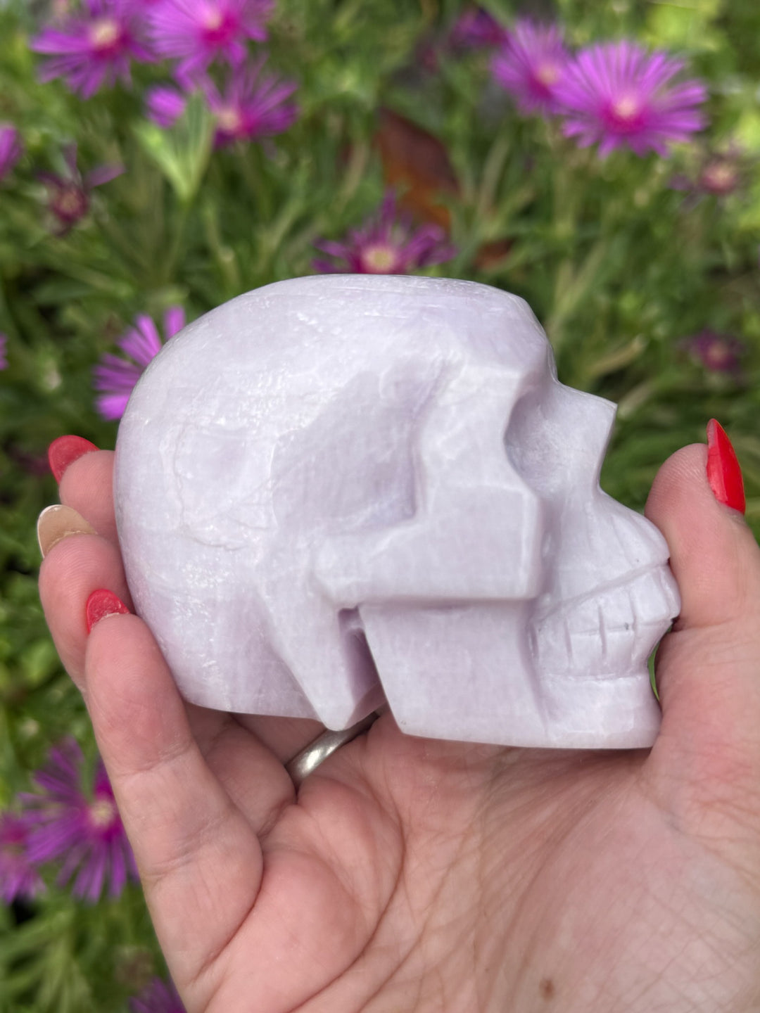 Large UV Reactive Kunzite Skull Carving