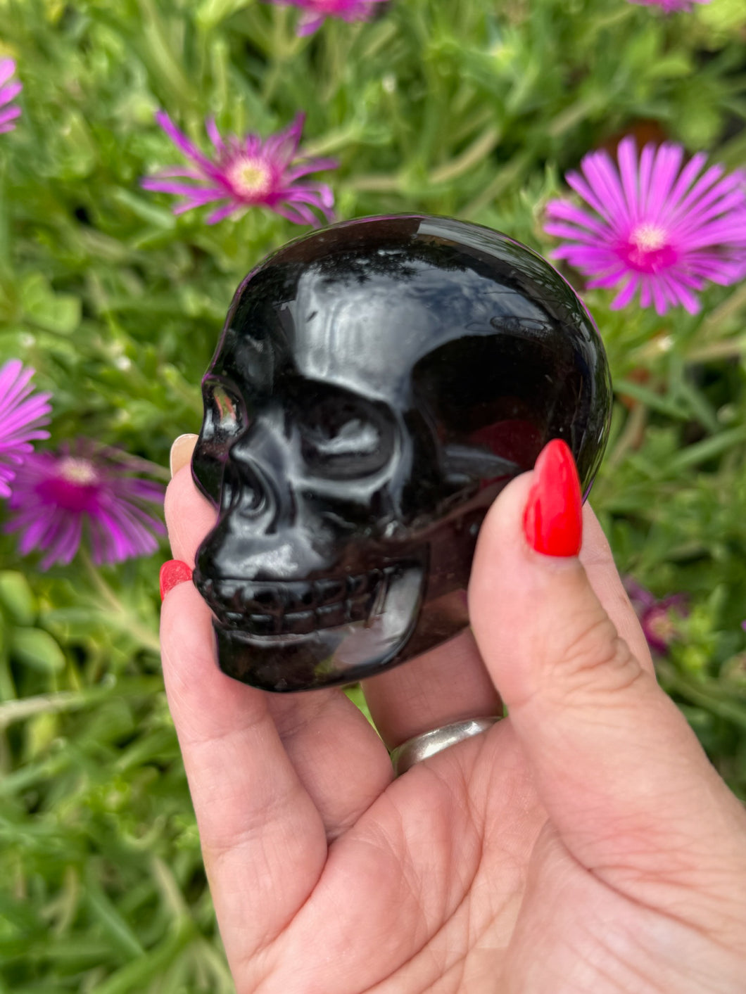 Dark Smoky Quartz Skull Carving