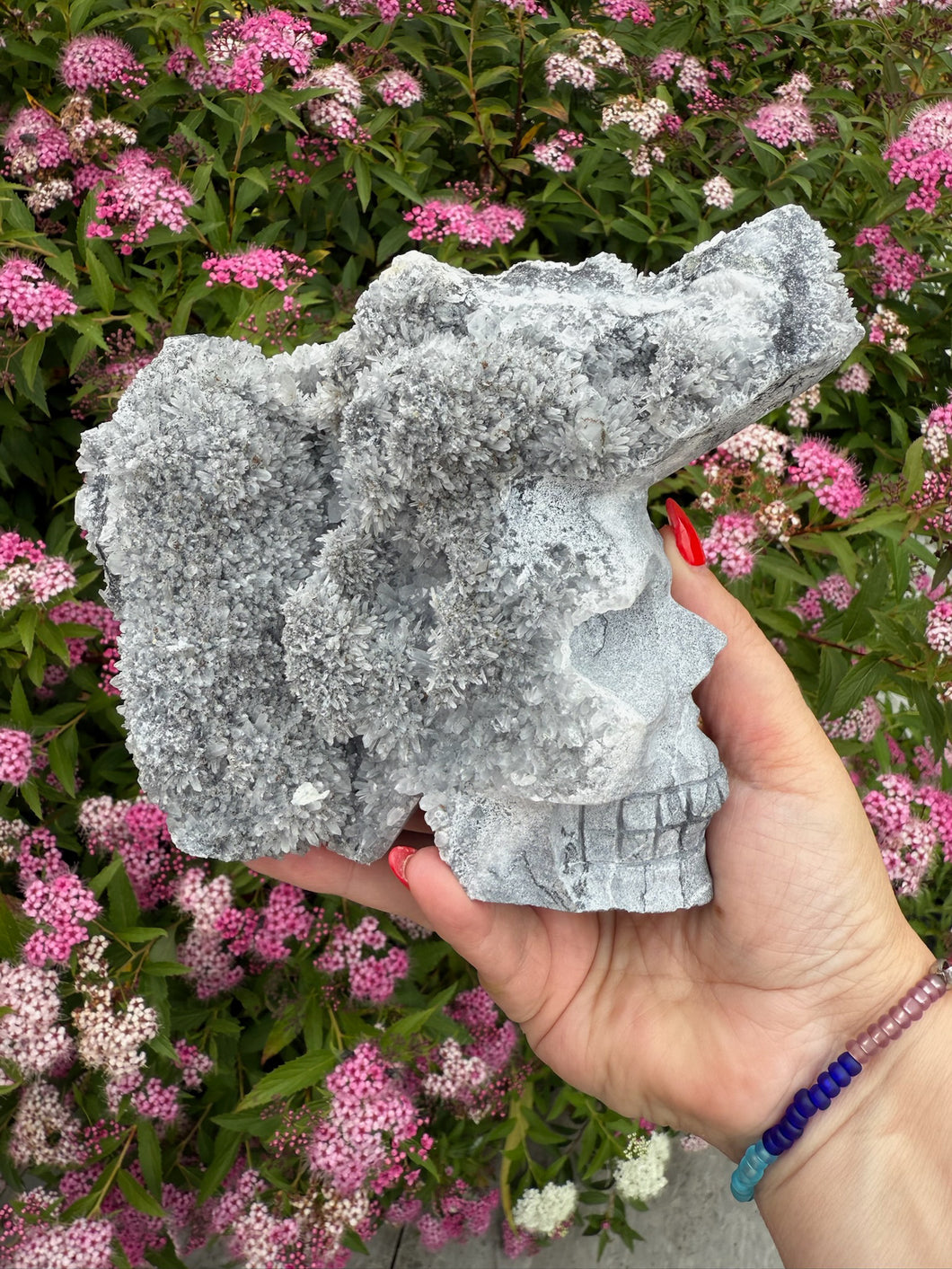 Large Quartz Cluster Skull Carving