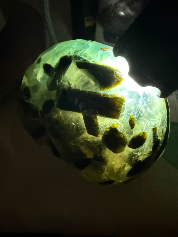Prehnite and Epidote Skull Carving