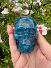 Load image into Gallery viewer, Gemmy Apatite Skull Carving with Sunstone
