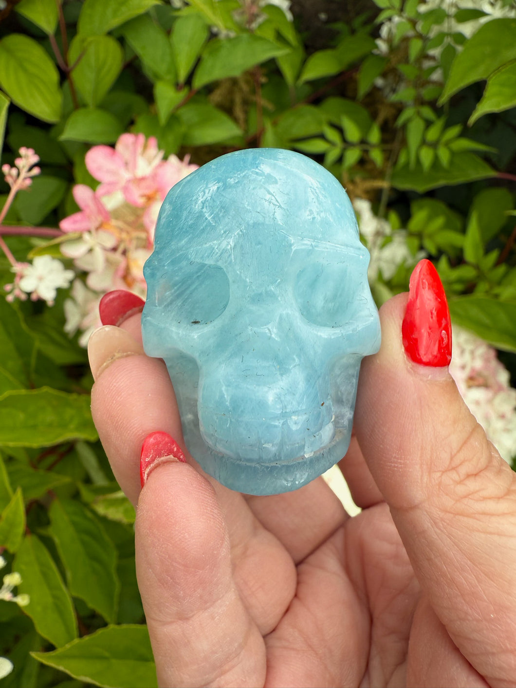 Aquamarine Skull Carving