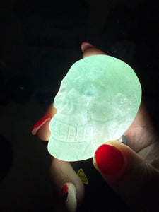 Clear Green Fluorite Skull Carving