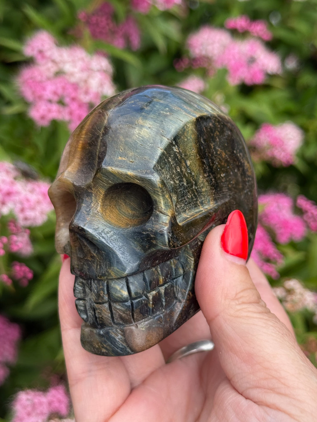 Unusual Blue Tigers Eye Skull Carving