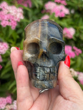 Load image into Gallery viewer, Unusual Blue Tigers Eye Skull Carving
