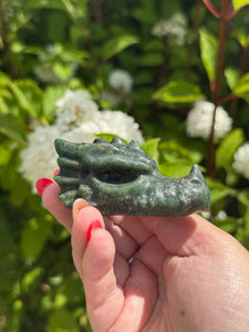 Green Verdite Dragon Head Carving