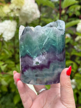 Load image into Gallery viewer, Rainbow Fluorite Tube on Lightbox Carving
