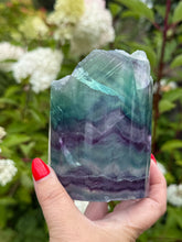 Load image into Gallery viewer, Rainbow Fluorite Tube on Lightbox Carving
