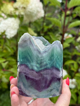 Load image into Gallery viewer, Rainbow Fluorite Tube on Lightbox Carving
