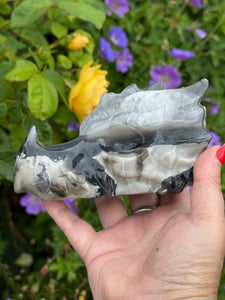 Large Uv Reactive Volcano Agate Dragon Head Carving