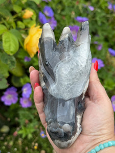 Large Uv Reactive Volcano Agate Dragon Head Carving