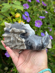 Large Uv Reactive Volcano Agate Dragon Head Carving