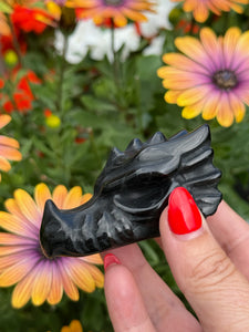 Black Obsidian Dragon Head Carving