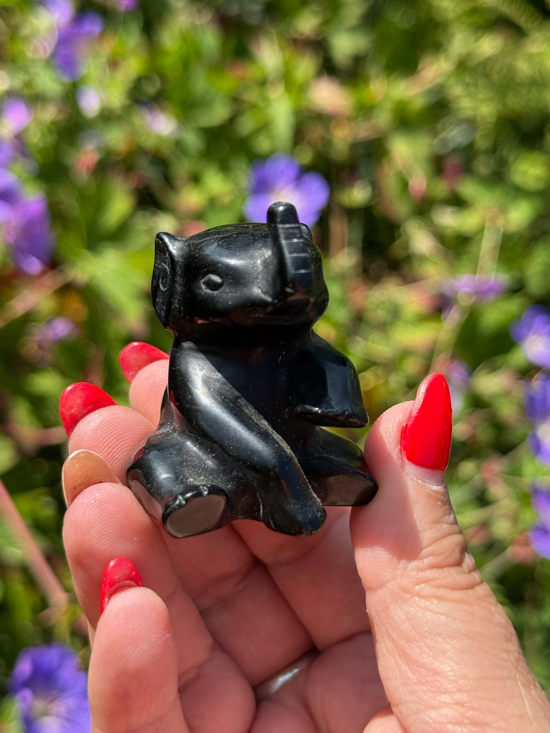 Polished Black Obsidian Elephant Carving
