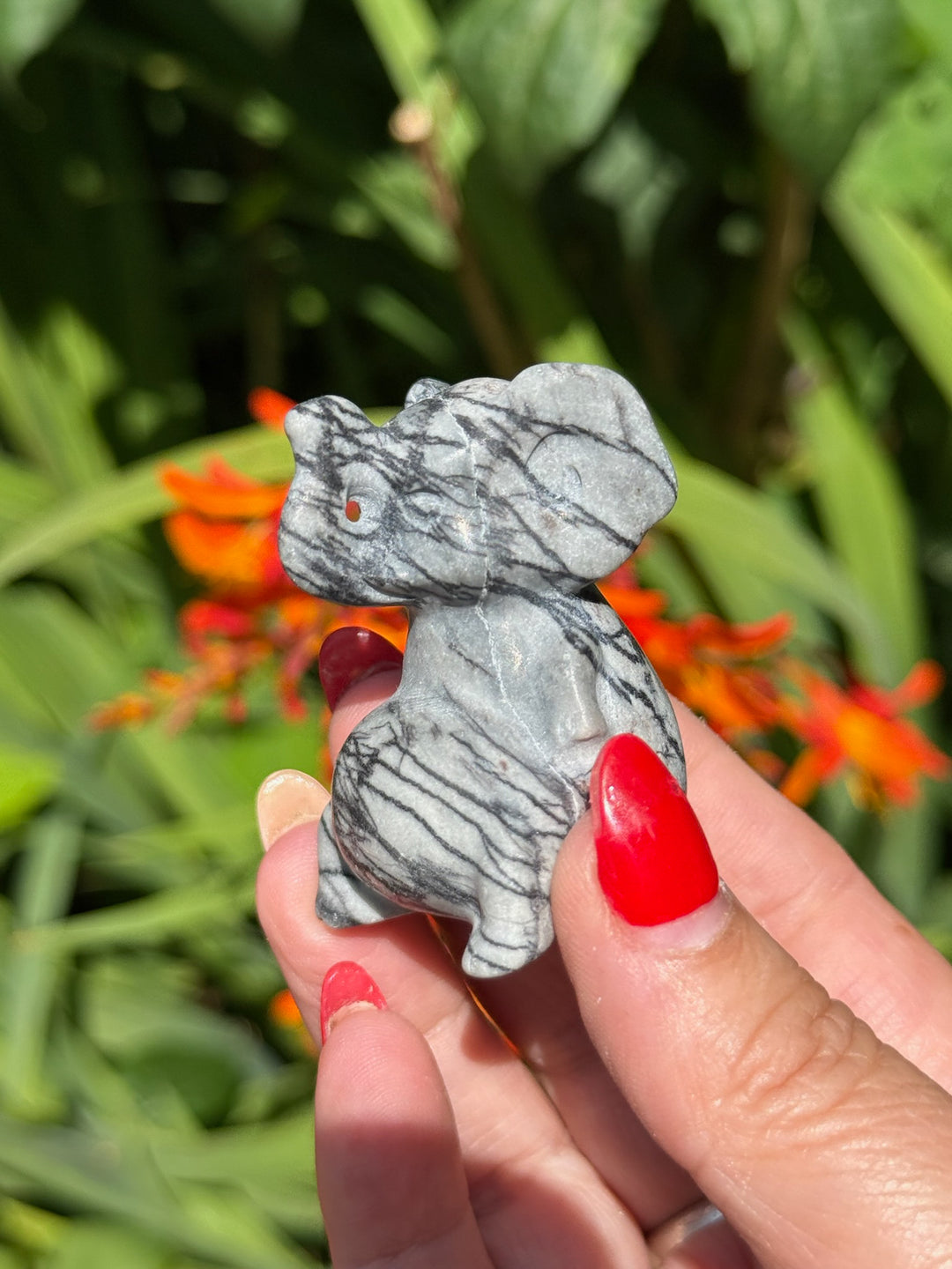 Grey Jasper Elephant Carving