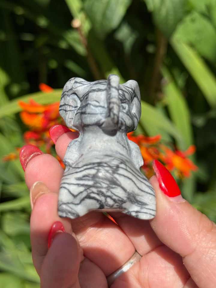 Grey Jasper Elephant Carving