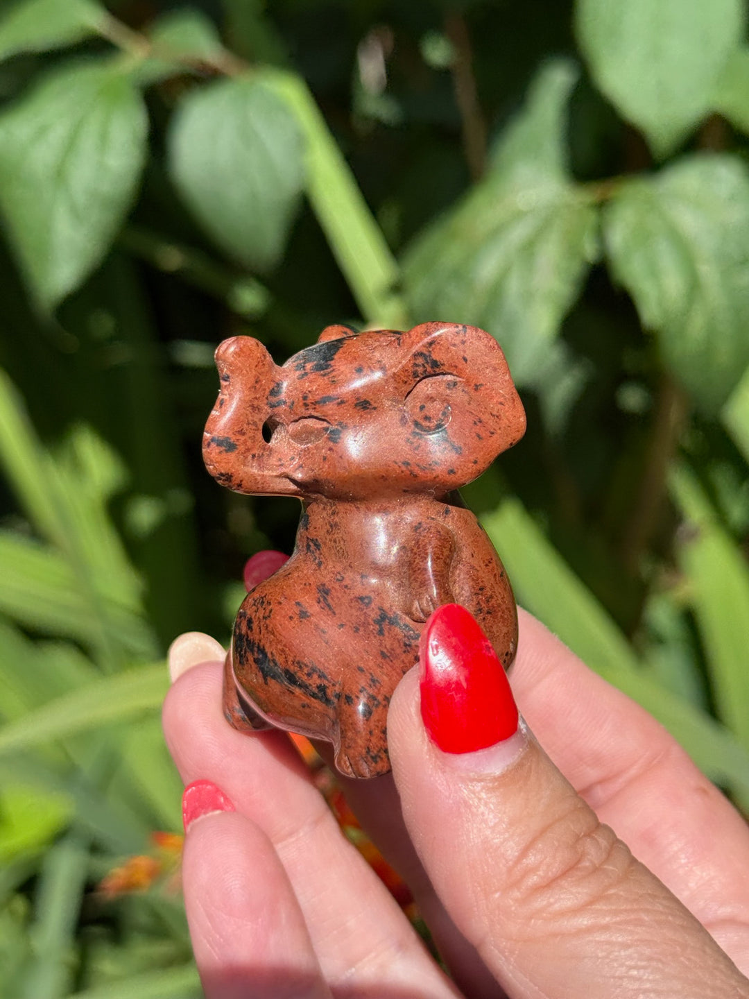 Mahogany Obsidian Elephant Carving