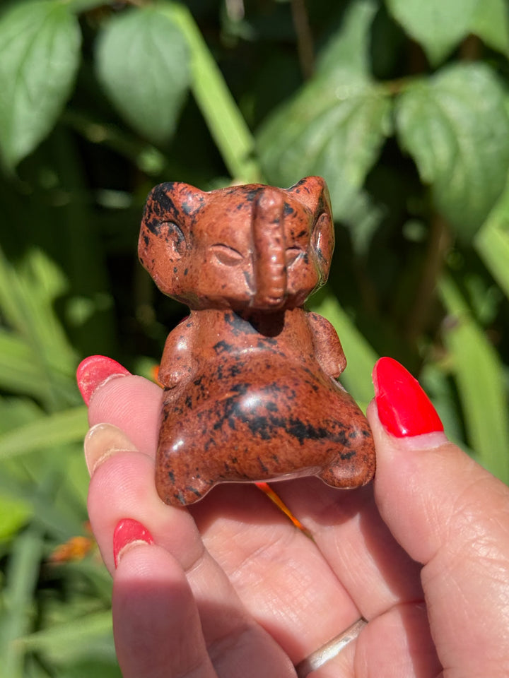 Mahogany Obsidian Elephant Carving