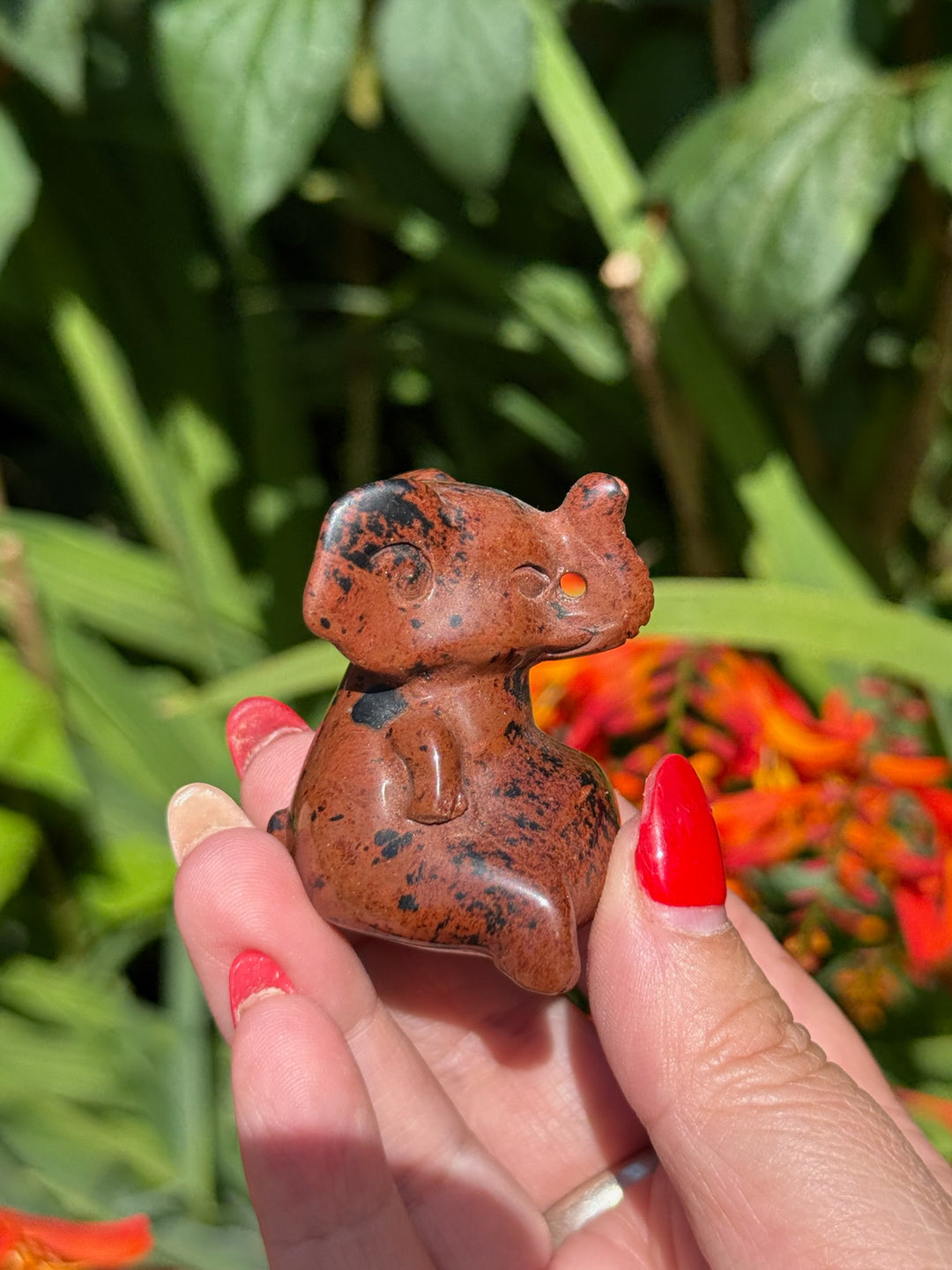 Mahogany Obsidian Elephant Carving