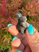 Load image into Gallery viewer, Silver Sheen Obsidian Rabbit Bunny Carving
