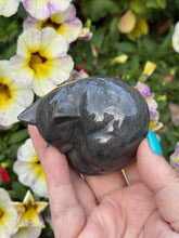 Load image into Gallery viewer, Silver Sheen Obsidian Sleeping Cat  Carving
