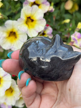 Load image into Gallery viewer, Silver Sheen Obsidian Sleeping Cat  Carving
