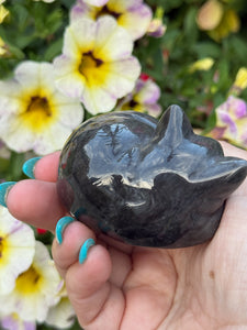 Silver Sheen Obsidian Sleeping Cat  Carving