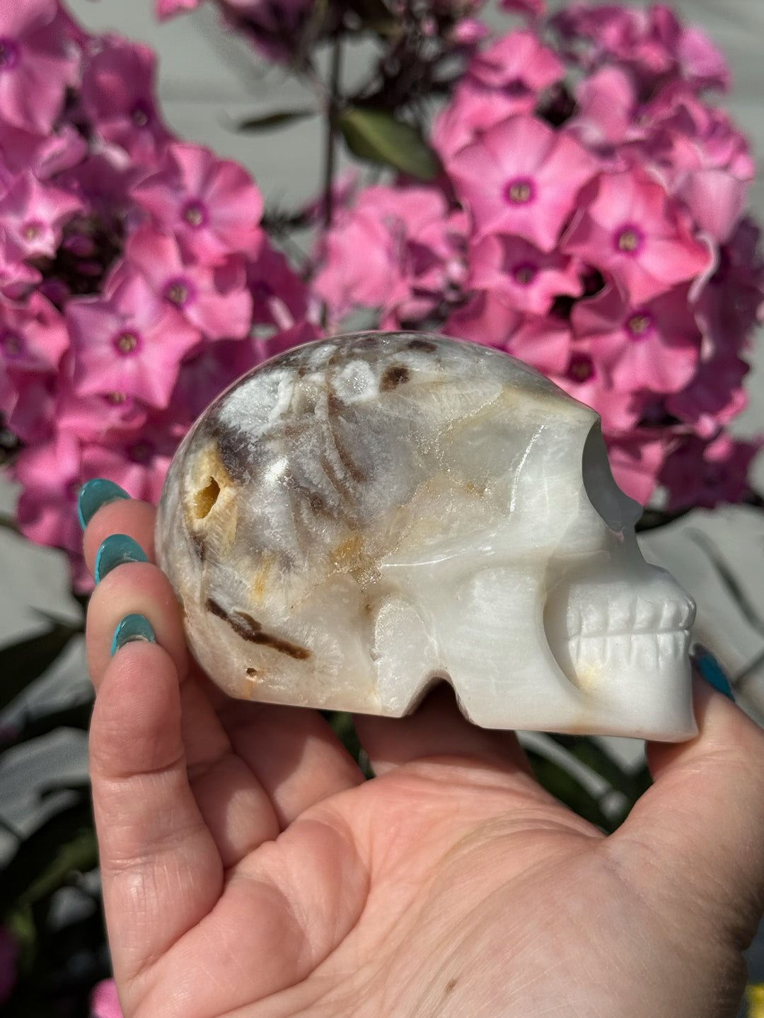 Druzy Quartz in Matrix Skull Carving