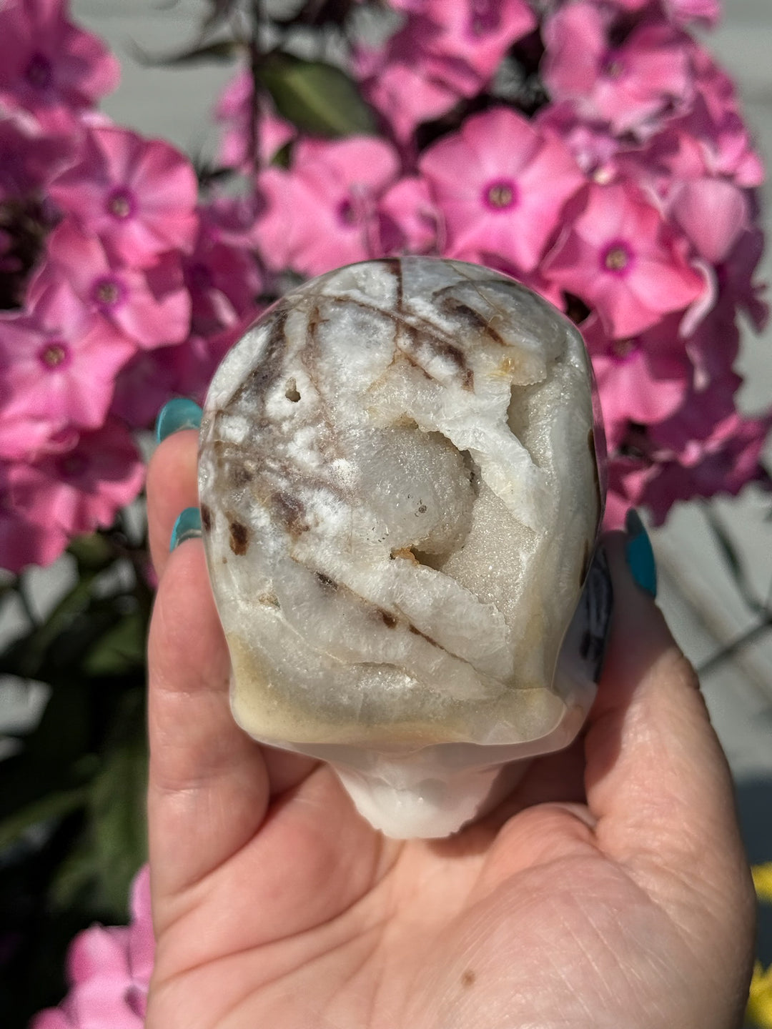 Druzy Quartz in Matrix Skull Carving