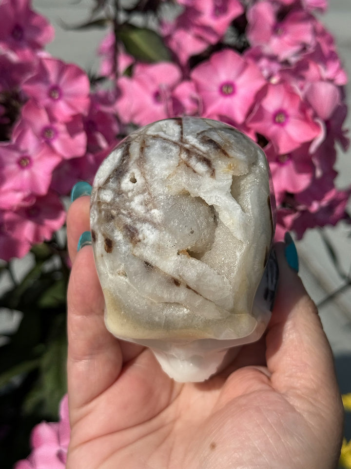 Druzy Quartz in Matrix Skull Carving