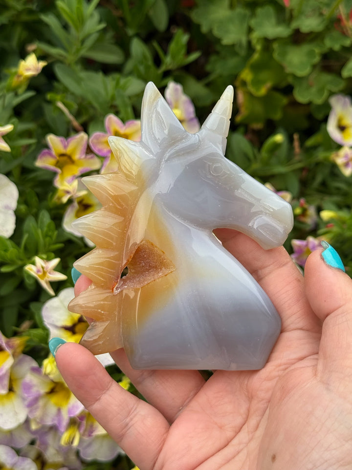Druzy Agate Unicorn Carving